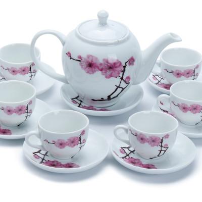 Bộ Bình Trà Hoa Đào Gốm Sứ Bát Tràng T543-H